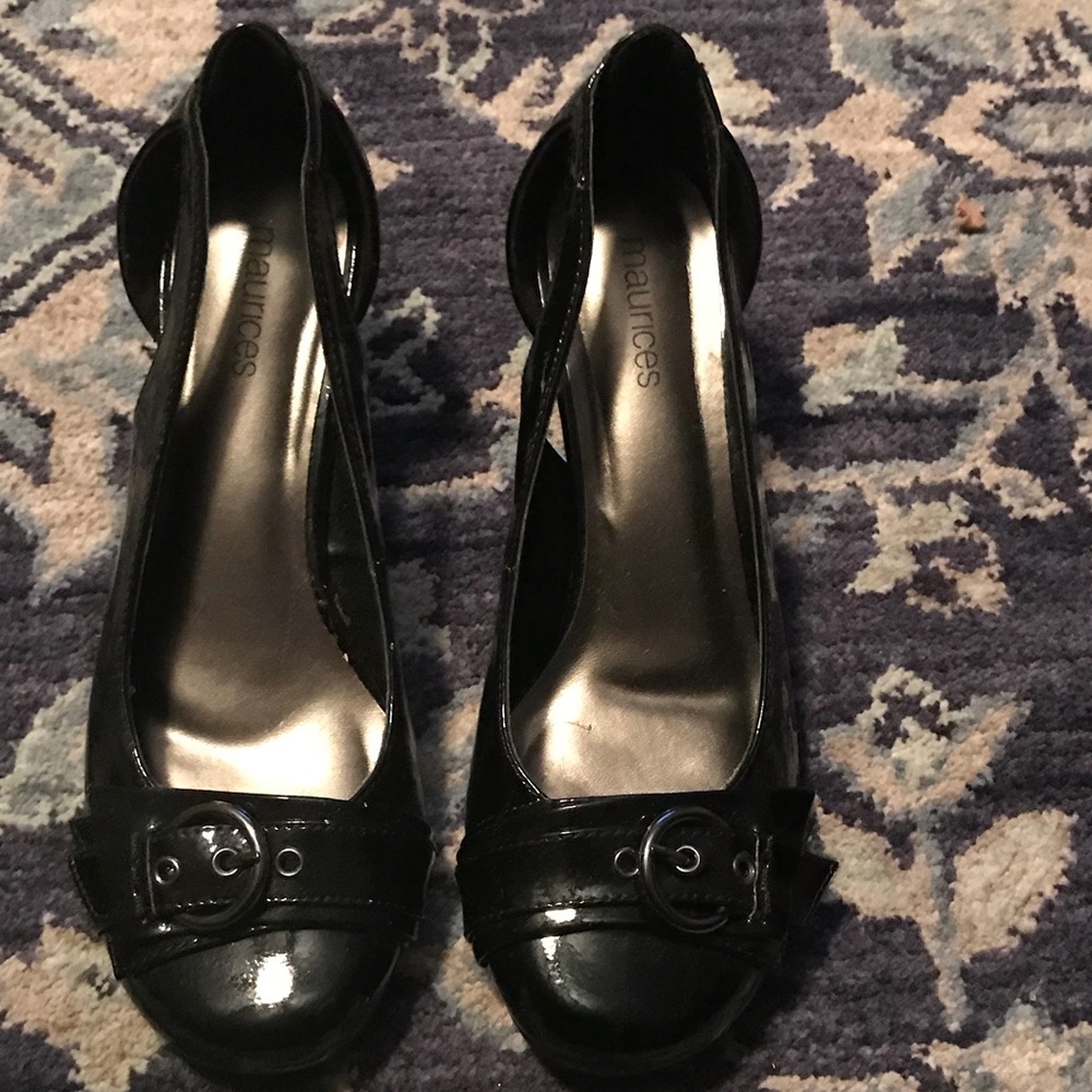 Maurice’s peep toe black heels